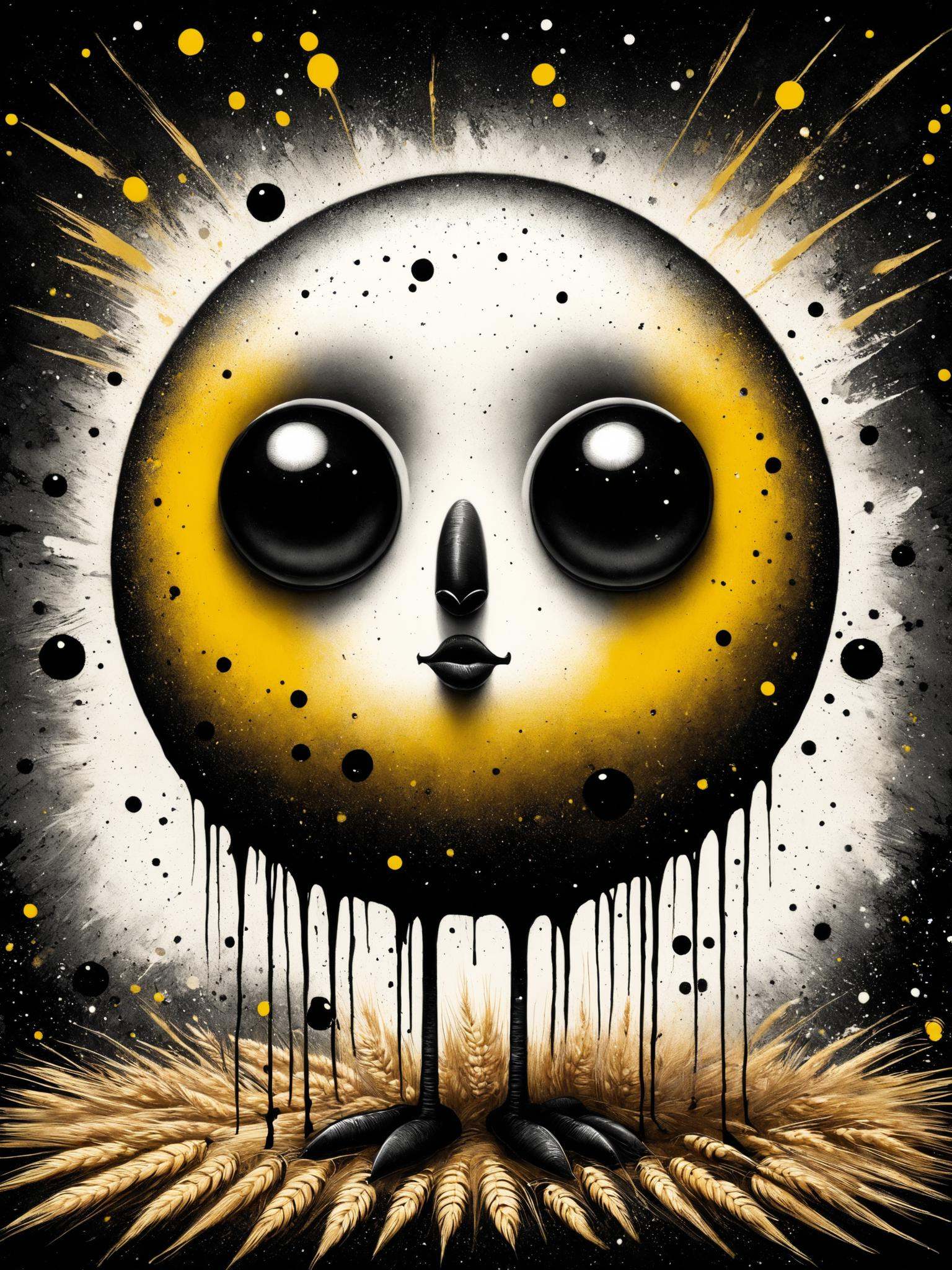 digital paintingof a quirky character with an oversized round head,  big black eyes,  thin limbs on Tensor.Art