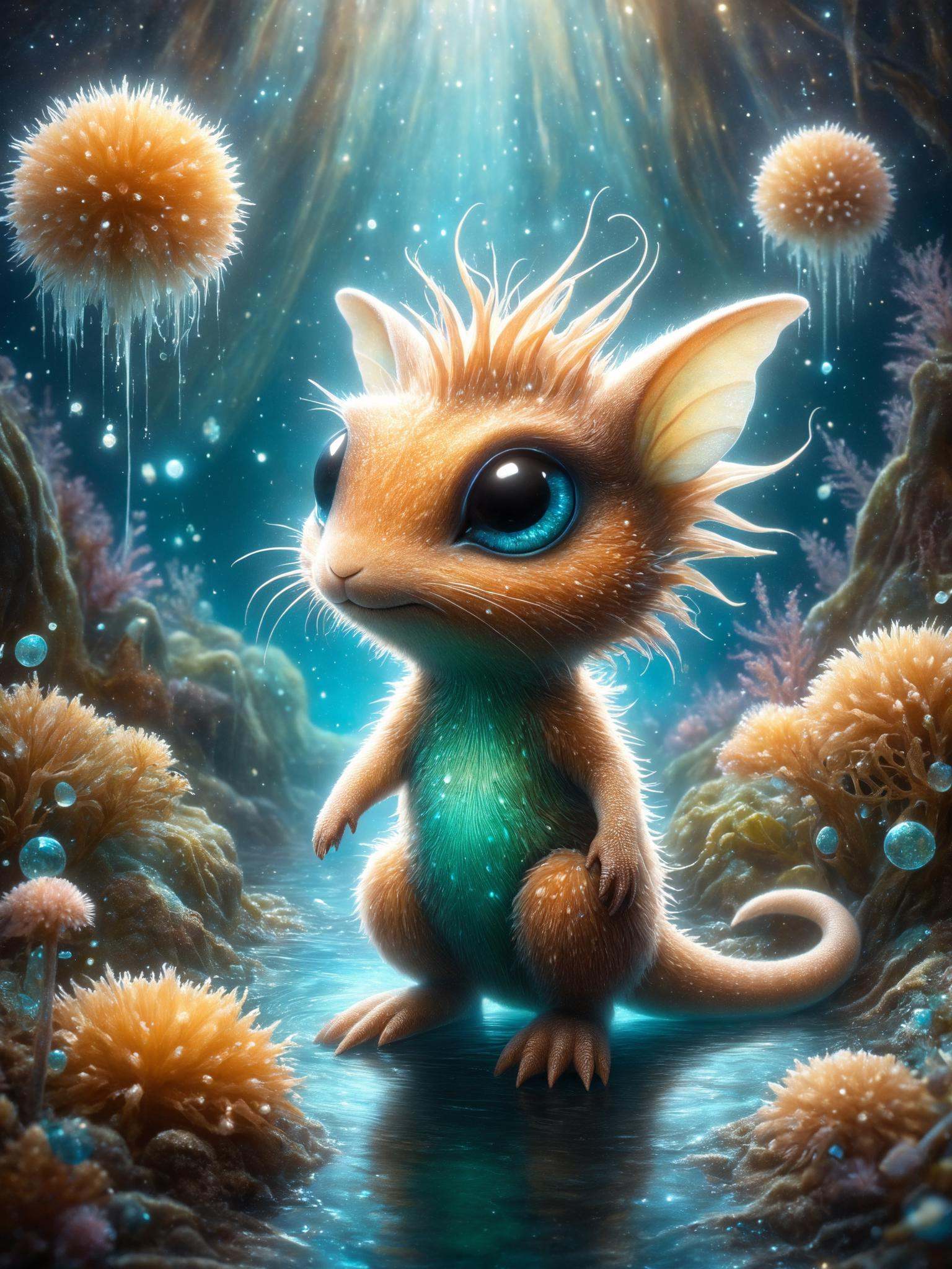 famous artwork by and and ,  fantasy style,  marvel at the mesmerizing glowing female H. cyanoventris characterized by wet...