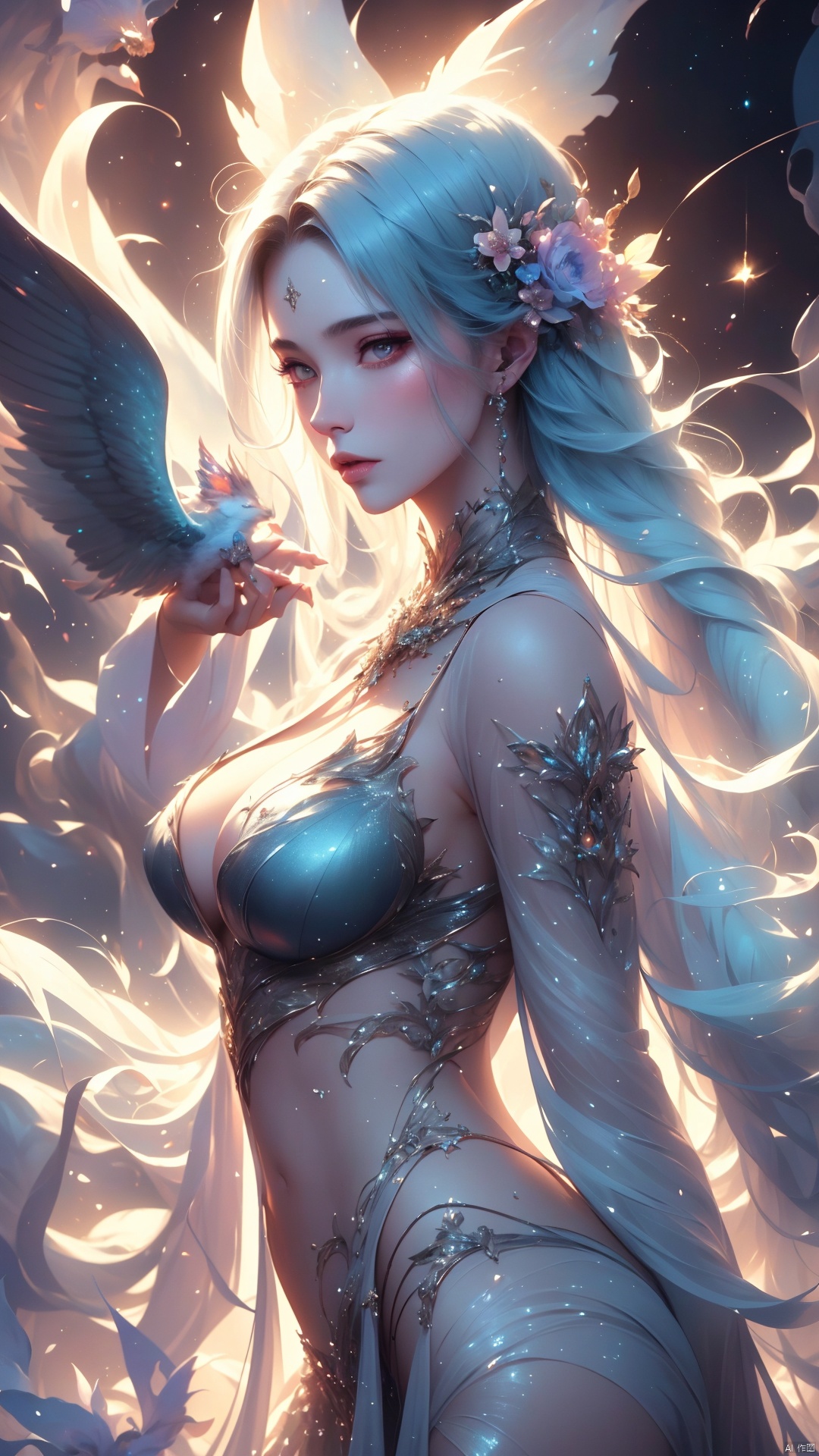 1girl,  wearing Collectable Space Age Pearlescent Bracers,  soft focus on Tensor.Art