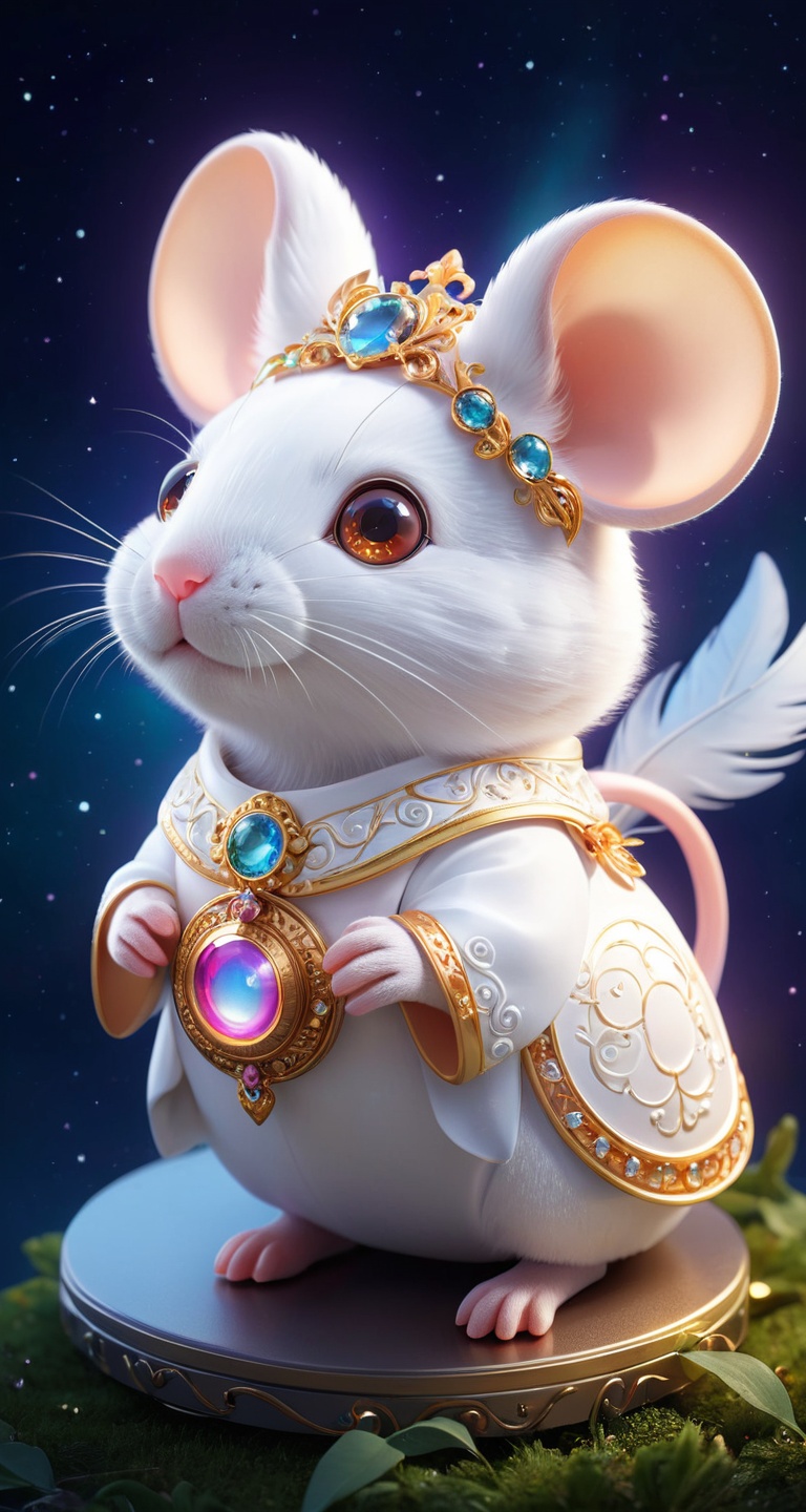 A mouse white ,  small and cute,  generate a celestial adorable non-human animal in the style of celestial and fantasy. th...
