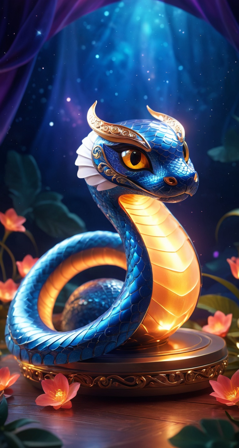 A Cobra ,  generate a celestial adorable non-human animal in the style of celestial and fantasy. the animal should be the...