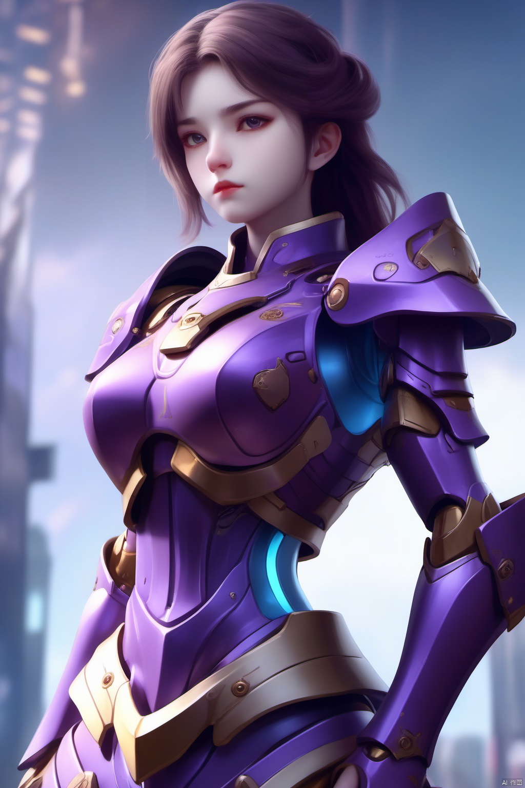 meidusha,(purple armor:1.3)(((masterpiece, best quality, illustration, finely detail))),((extremely detailed cg unity 8k wallpaper, highres))(dress:1.2),(((beautiful detailed face and eyes and hair:1.1))),amazing, 1girl,(nice face:1.3)(purple armor:1.3),(full body:1.3),arms_around_neck,solo,(mecha),girl face,(dress:1.2)..