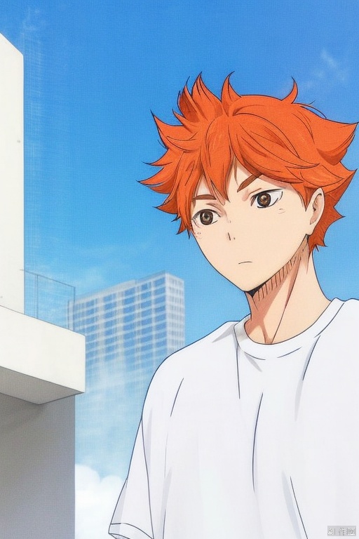 1boy, solo, white_shirt, full body, outdoor, running, athletic filed,  hinata shouyou