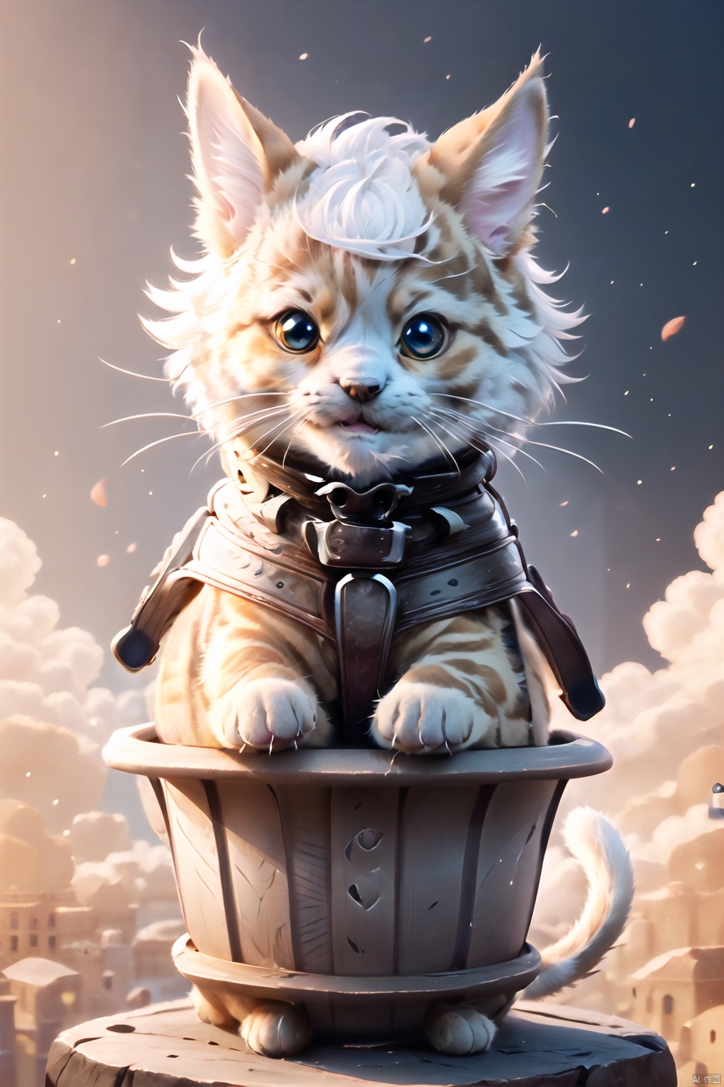 Best quality,8k, animal,solo, (cat:1.5), blue eyes,smile, [orange|white hair:10]