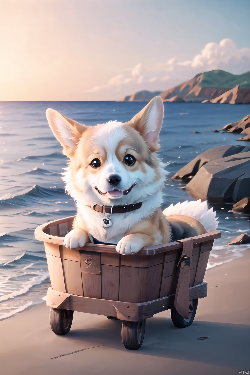  Best quality,8k, animal,corgi,sea,fish,hold finshing rod,