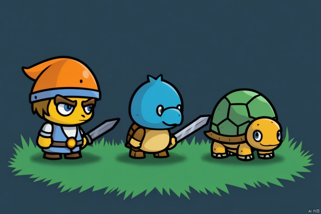  Three game characters, tortoise