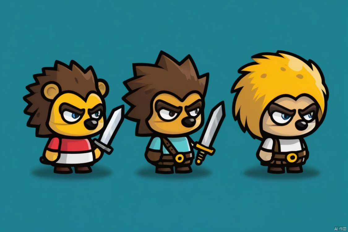 Three game characters, hedgehog