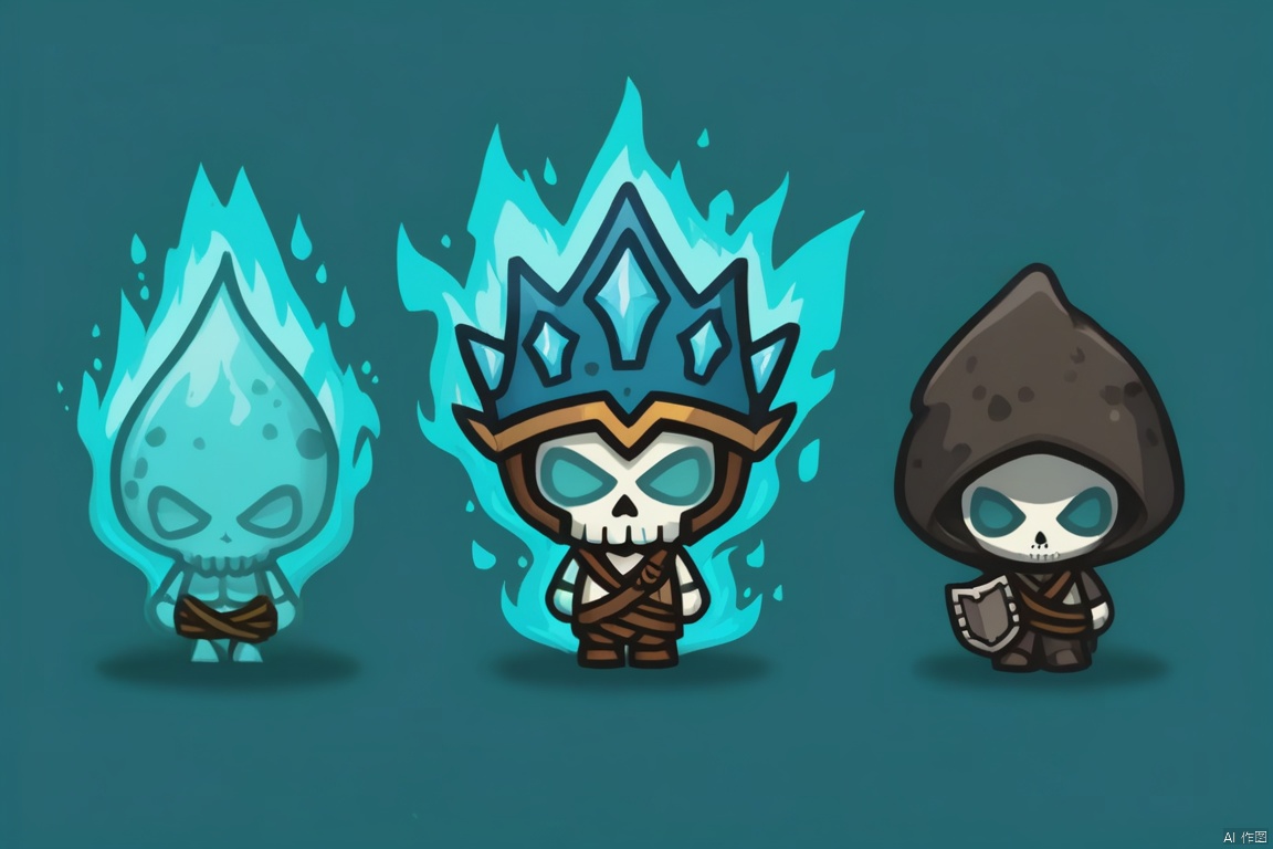  Three game characters, Ice Elemental Skeleton