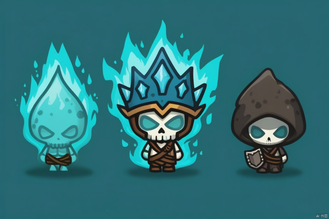  Three game characters, Ice Elemental Skeleton
