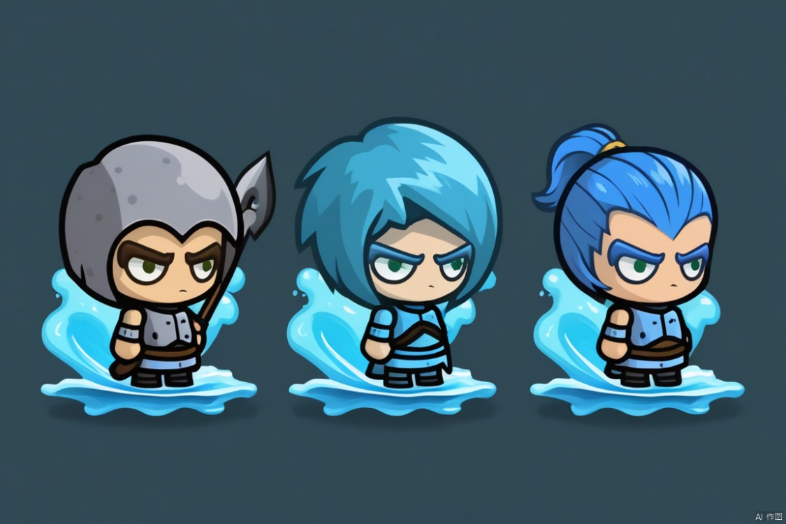  Three game characters, The water element, Knight