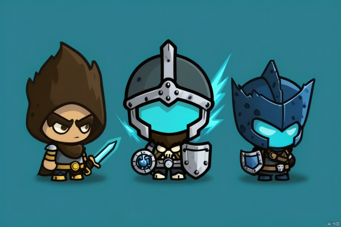  Three game characters, Lightning Knight, Lightning Skeleton, Thunder Elemental Warrior,
