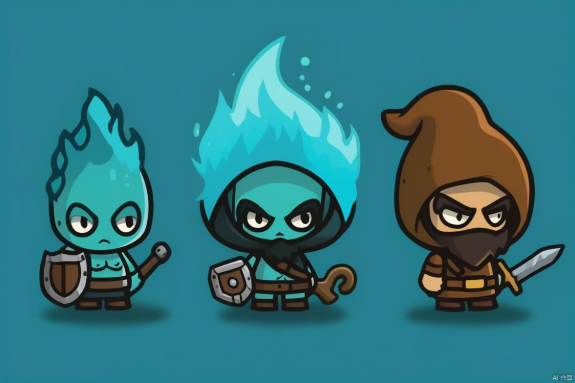  Three game characters, Water elemental barbarians