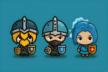  Three game characters, The water element, Knight