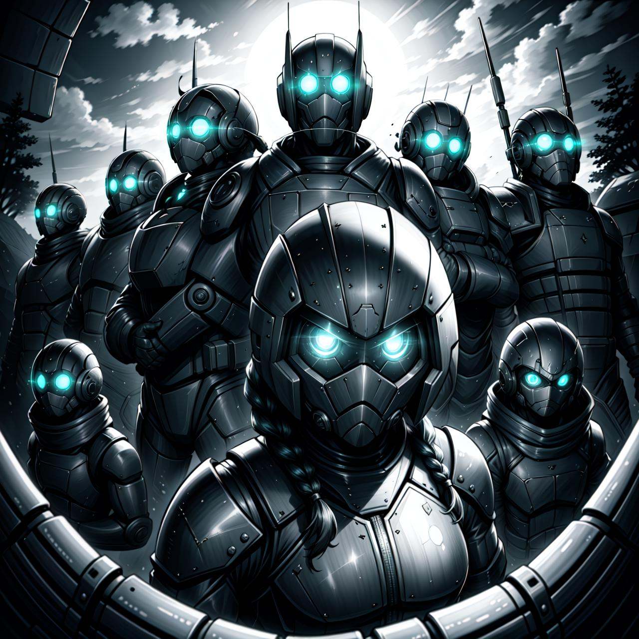 Monochrome ,  looking at viewer,  military squad on Tensor.Art