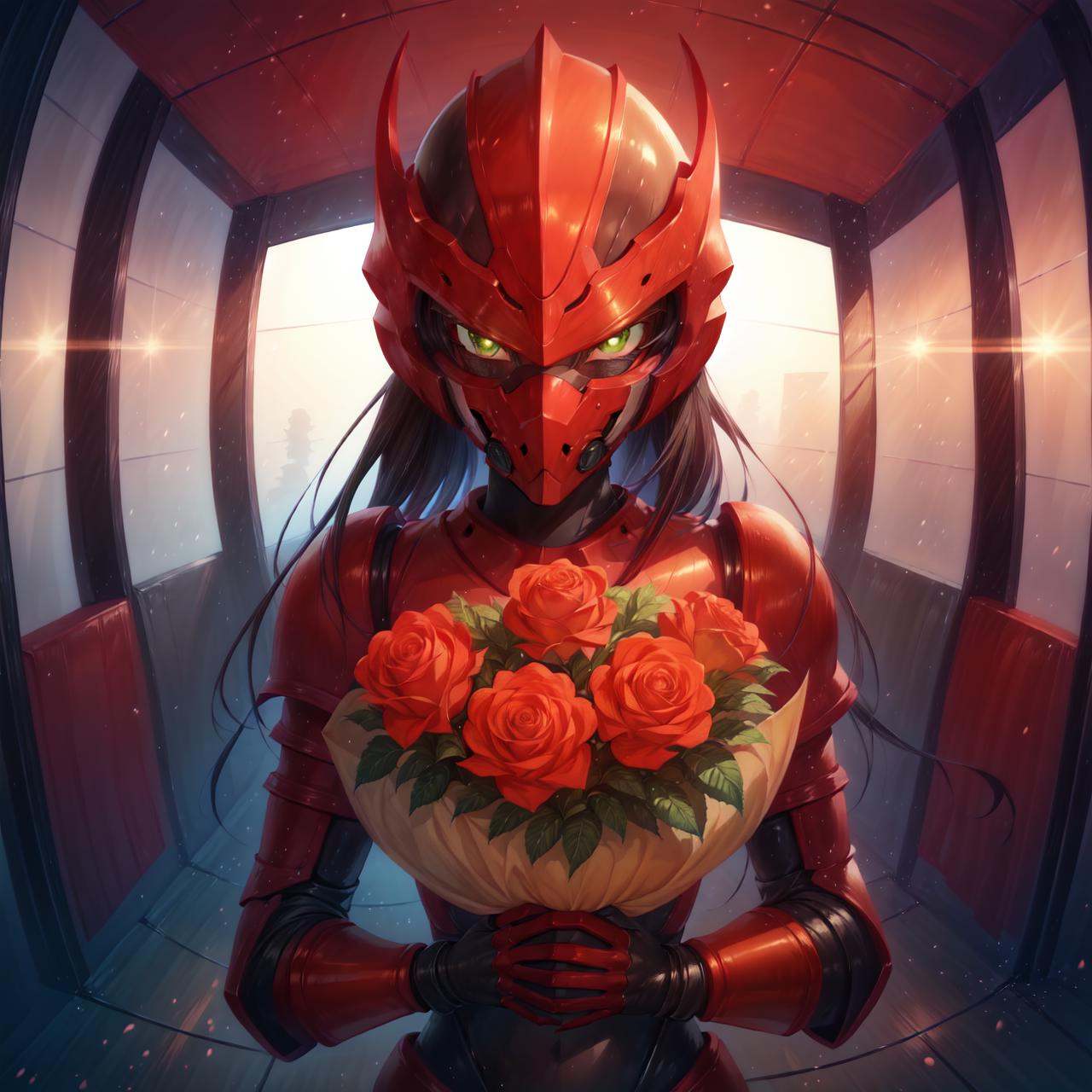 International Women's Day style,  holds out a beautiful bouquet of roses to the viewer,  celebration on Tensor.Art