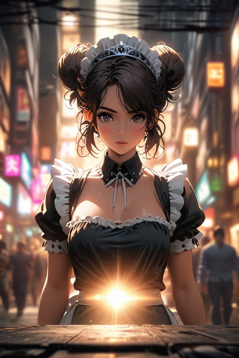 Comic city hunter style,  25 year old beautiful maid,  maid outfit on Tensor.Art