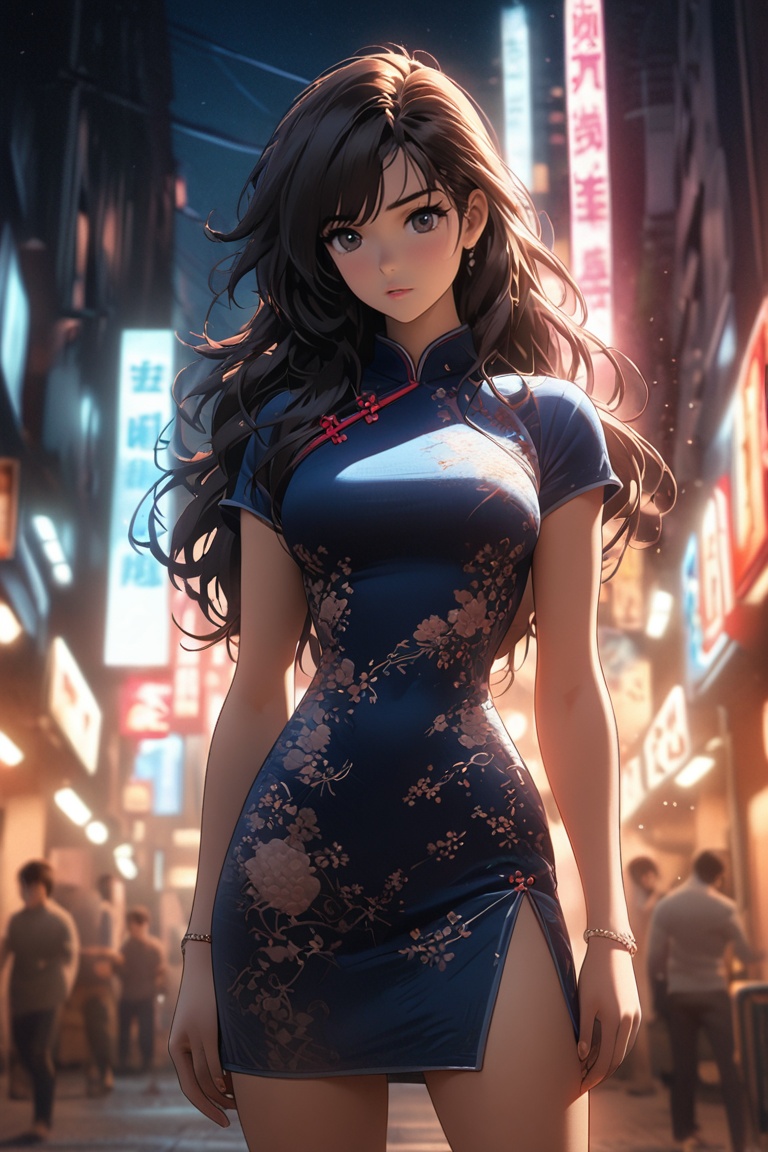 Comic city hunter style,  Cheongsam girl,  long hair on Tensor.Art