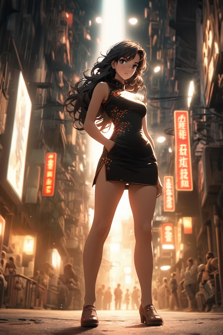 Comic city hunter style,  Cheongsam girl,  long hair on Tensor.Art