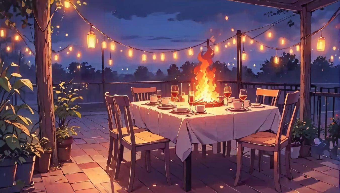 Dreamyvibes artstyle,  Candles for a dinner left alone starts a fire on a tablecloth on the by D.Slater on Tensor.Art