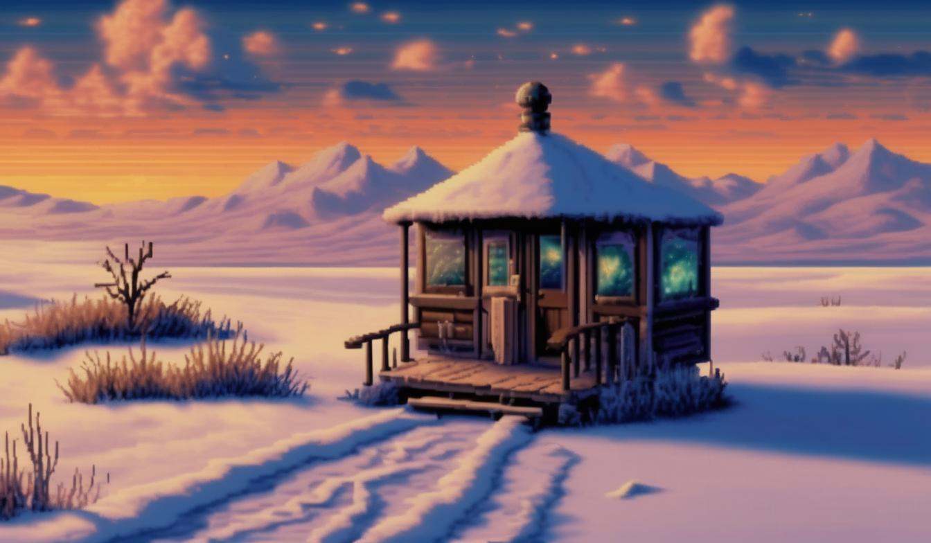 A frozen place,  hollywood movie footage,  new film about a discovery of a way to travel through time . lcas artstyle. on...