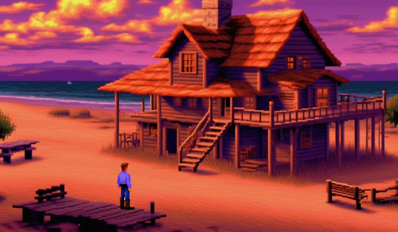 lcas artstyle,  there is a man standing in front of a tree house,  storybook wide shot :: hd on Tensor.Art