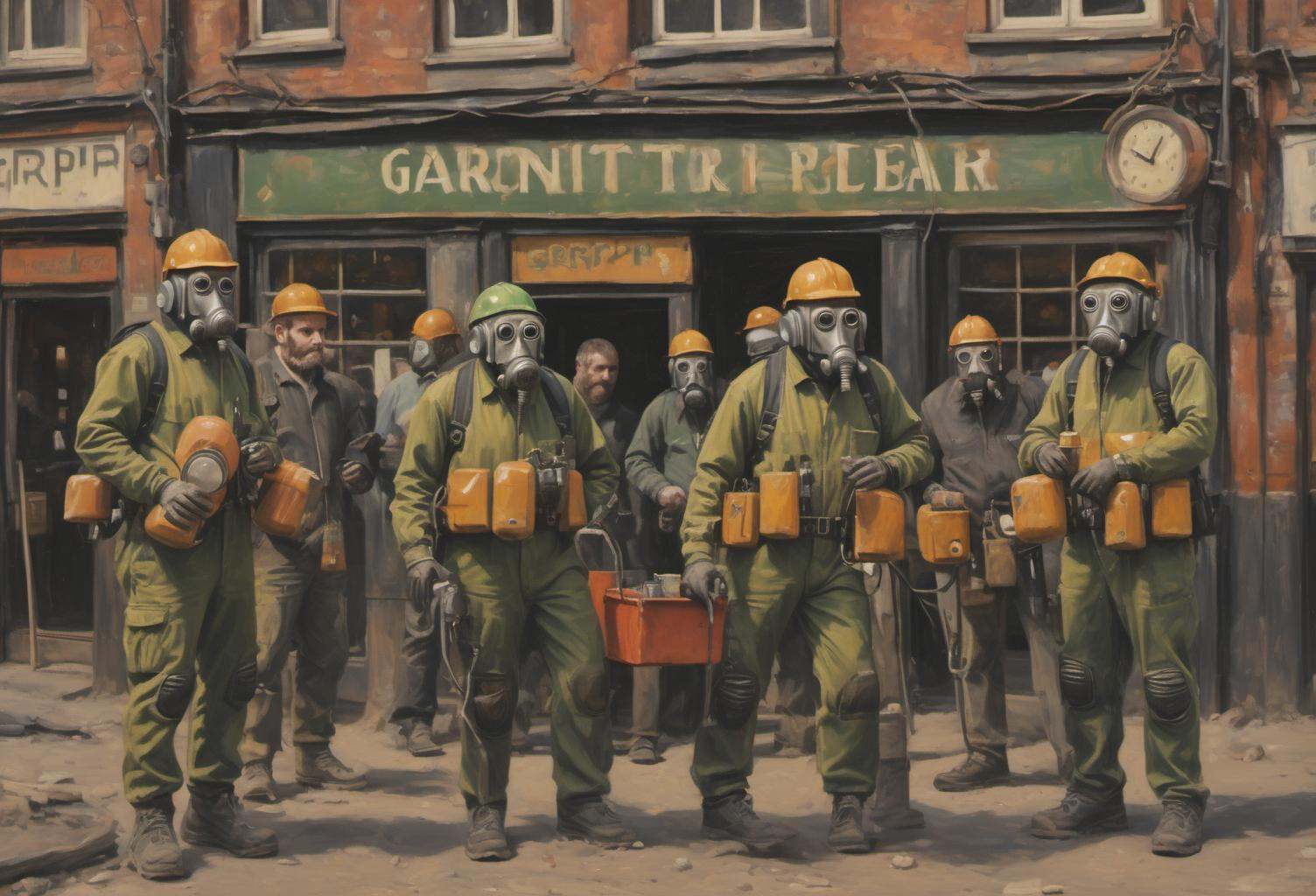grbtw artstyle,  A few construction workers stopping at an Irish pub on their way home from work for a beer. on Tensor.Art