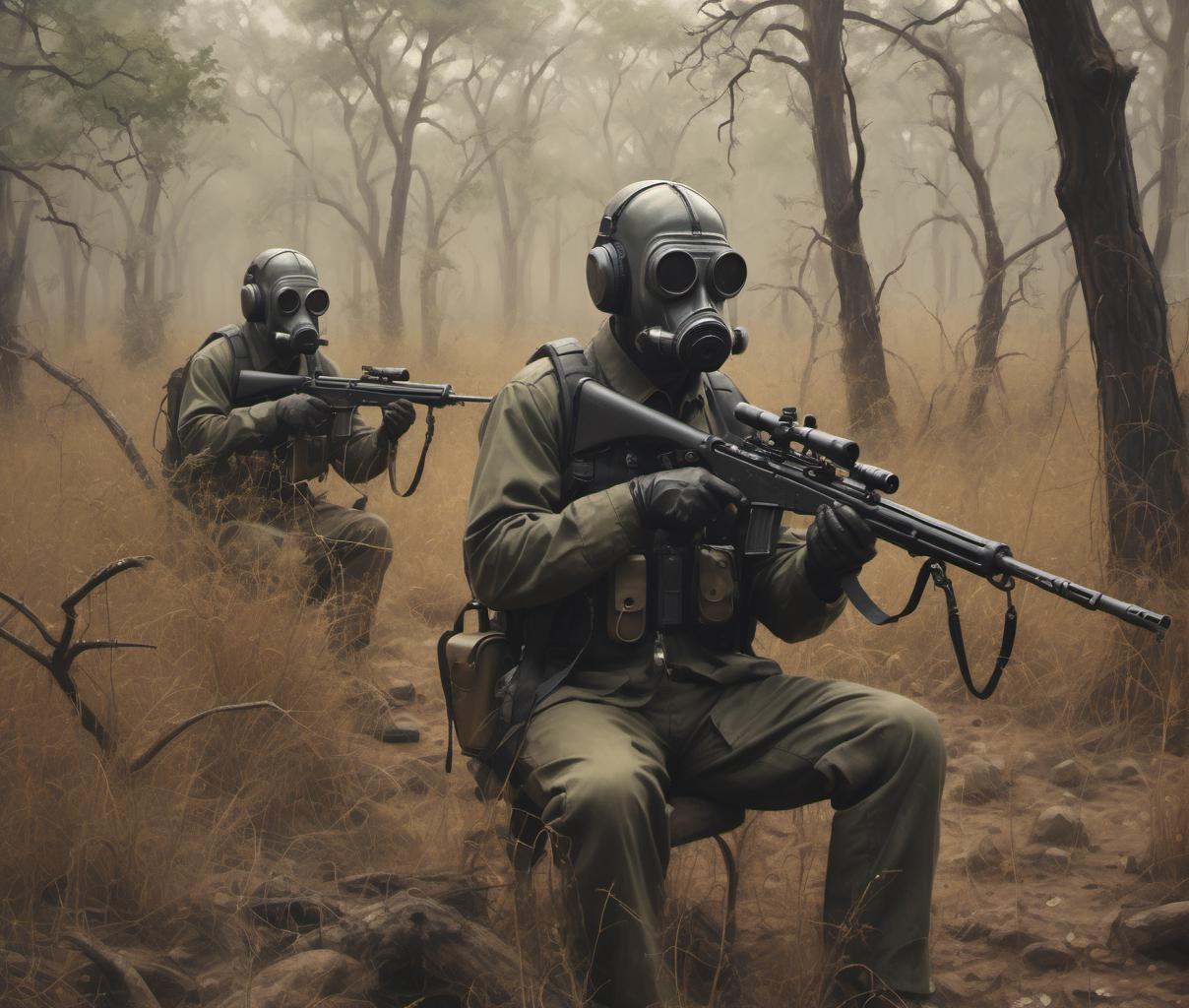grbtw artstyle,  hunting in the African bush. photorealistic on Tensor.Art