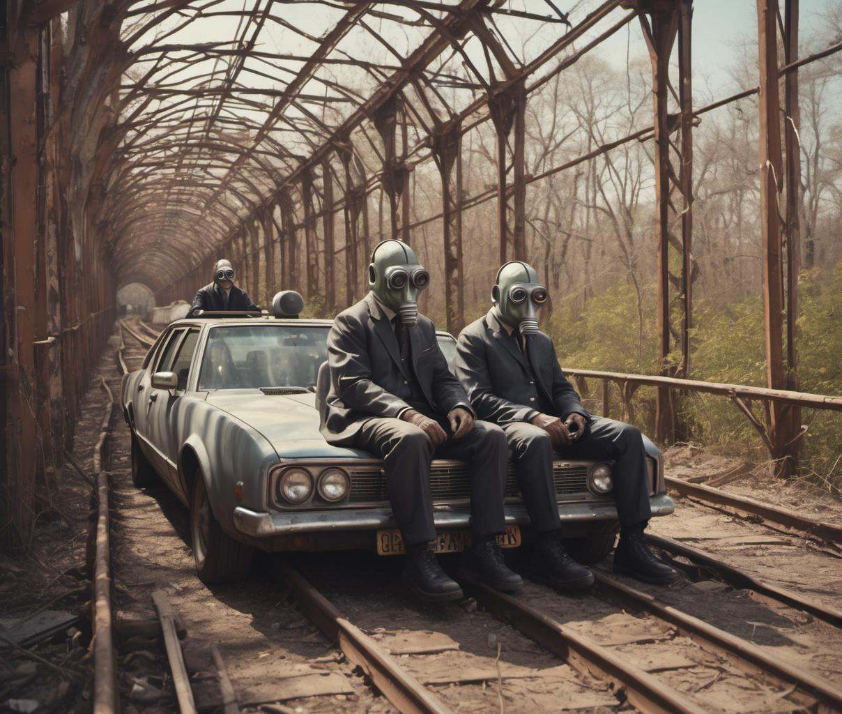 grbtw artstyle,  a couple riding a rollercoaster in an abandoned theme park in New Orleans. Sunny day. on Tensor.Art