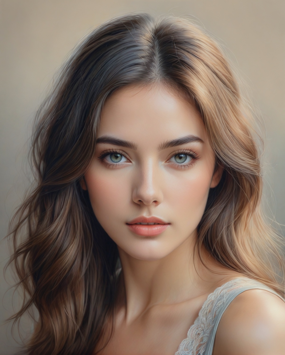 A beautifully rendered pastel color pencil art portrait of a woman with a captivating gaze. The illustration showcases her...