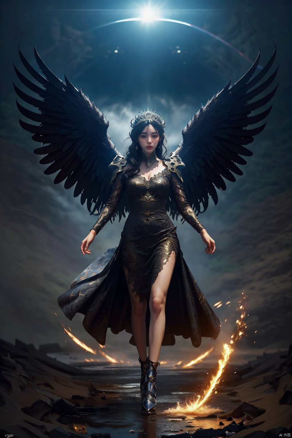 Angel Wings,Morgana ,(masterpiece, best quality:1.4),（big wings:1.5）,realistic anime style,(long exposure,shining light),dynamic streaks,luminous trails,vibrant colors,fluid movement,captivating patterns,creative experimentation,(1boy),(highest detailed),(masterpiece,best quality),Illustrative style,1boy,(masterpiece, top quality, best quality, official art, beautiful and aesthetic:1.2), huliya, qingyi, Mecha, jijianchahua, (/qingning/), jiqing, drakan_longdress_dragon crown_headdress