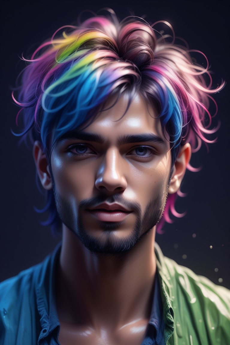 Colorful beautiful man,  a man 30-years old,  multiple color messy hair on Tensor.Art