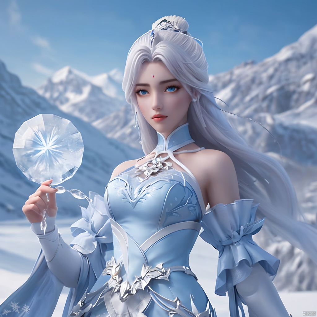 yuechan,1girl ,
Illustrate a girl with the power of ice, featuring ice-white hair and clothing, set in a snowy landscape.  Emphasize (((intricate details))), (((highest quality))), (((extreme detail quality))), and a (((captivating winter composition))).  Use a palette of cool blues and whites, drawing inspiration from artists like Artgerm, Sakimichan, and Stanley Lau,midjourney exhibitionism,object insertion,shaved *****