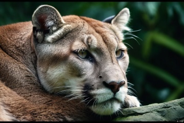 award winning wildlife (medium long shot:1.4),35mm film movie still,ultra photorealistic,photorealism,(upper profile) shot of a defeated old cougar in pain with the (sunken head:1.4) mourning (looking depressed down:1.2),(glossy eyes) cinestill,film grain,taken with hasselblad H6D 100c,the HCD 24mm lens,hazy mood,cinematic dramatic lighting,cold muted colors,(DOF:1.4),(dark lush jungle background),sharp focus,(perfect real extremely details),amazing fine detail,absurdres,hyper realistic lifelike texture,dramatic lighting, 