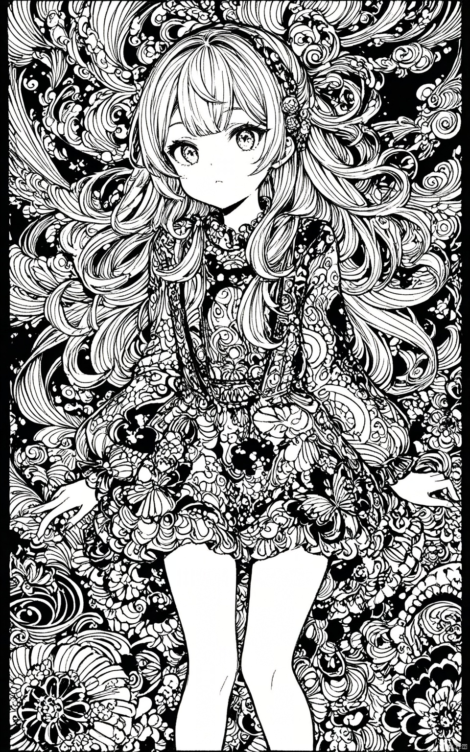 masterpiece,best quality, line art,line style,1girl,color chaos theme, loli
