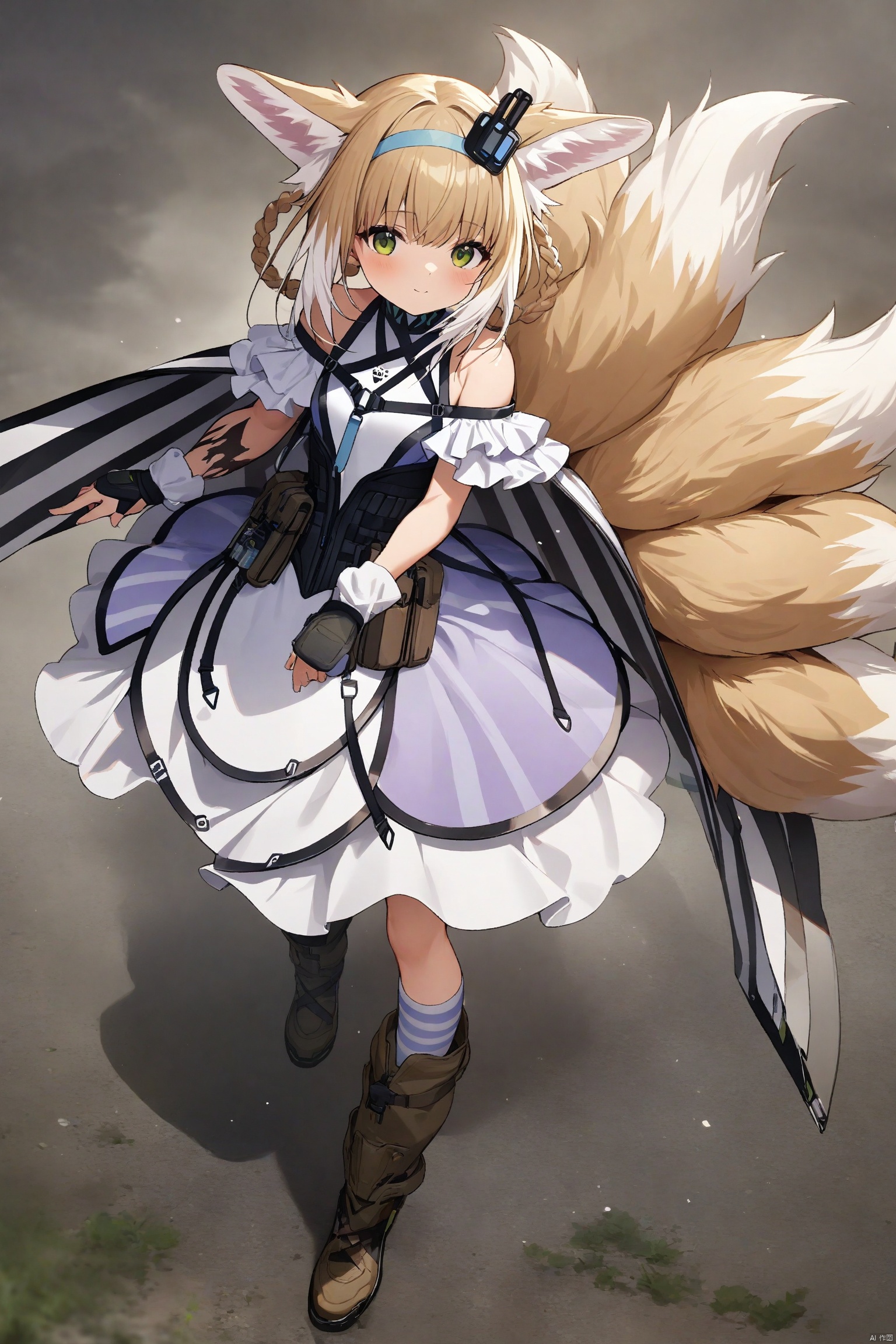 1girl,full body,high resolution, masterpiece, best quality, extremely detailed, very aesthetic, Suzuran,fox tails