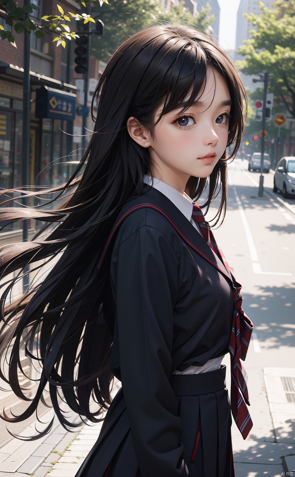 masterpiece,8k,best quality,1girl,solo,(depth of field),long hair,light,Volumetric Lighting,outdoors,school uniform
