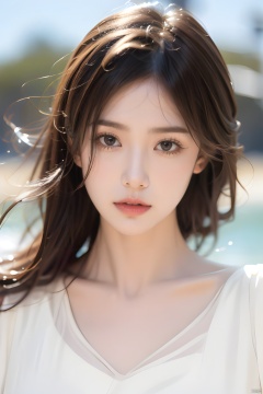  extremely detailed,realistic,1girl,solo,black hair,long hair,Messy hair,black eyes,lips,collarbone,flower,upper body,portrait,dress,close_mouth,looking at viewer,side,beauty,floating petals,blurry background,Split Lighting,deep shadow,cowboy shot,white dress,melancholic expression,Elegant movements,crying,(tears),Low maintenance,snowing,outdoors,at the ocean,,
