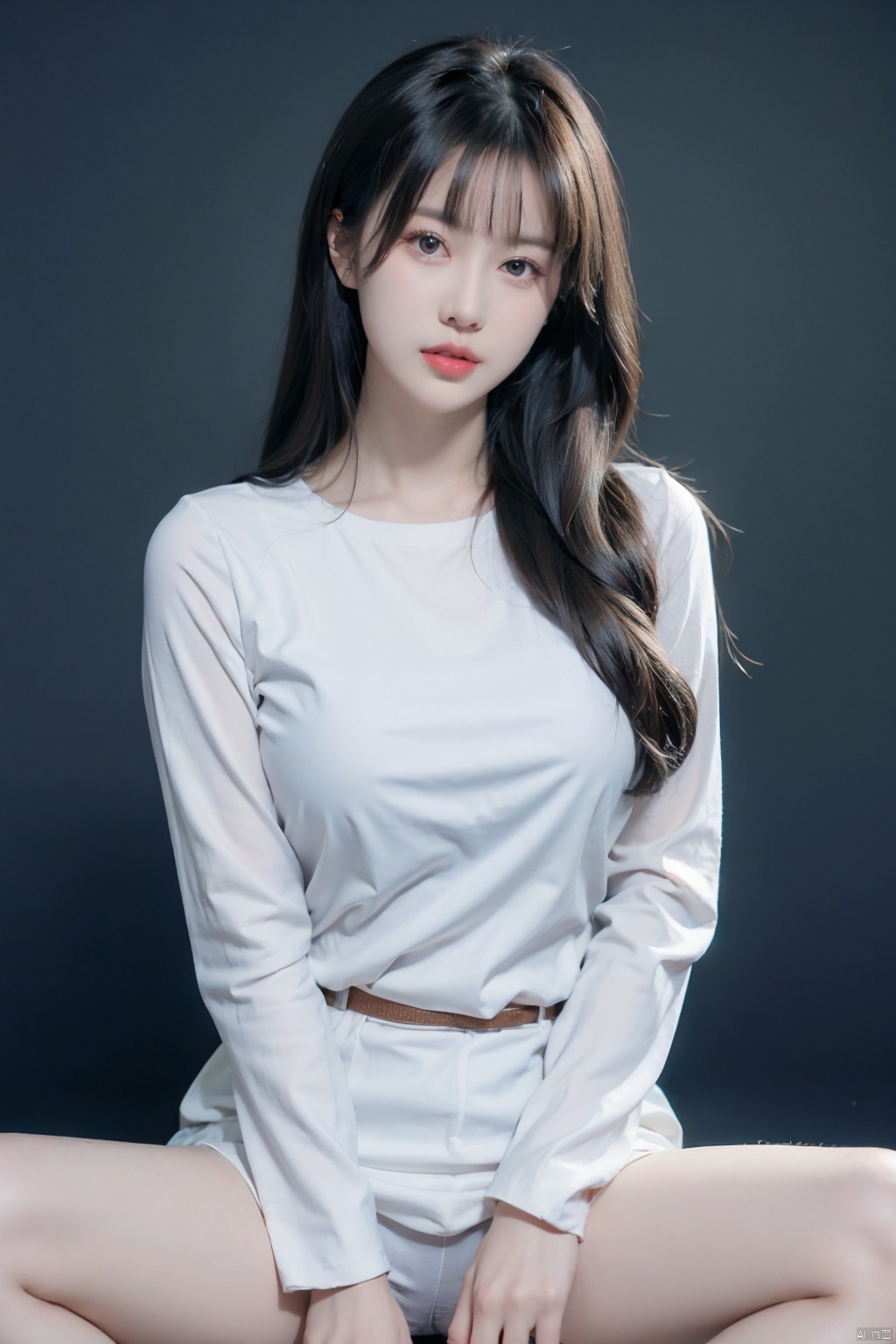  1girl,solo,black hair,long hair,jewelry,bangs,looking at viewer,blunt bangs,grey eyes,branch,bracelet,upper body,ring,flower,lips,straight hair,hand up,closed mouth,black background,red lips,beads,long sleeves,moyou, Spread legs