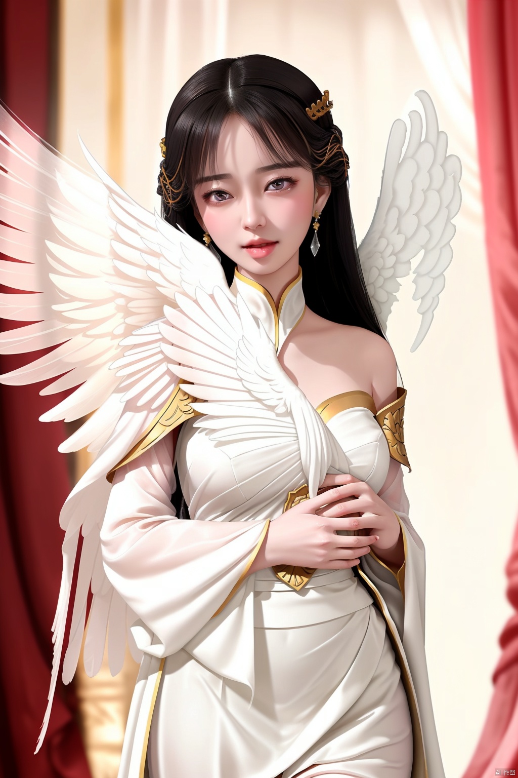 There are twenty girls, all of whom have beautiful long black hair  ,All the girls wore beautiful and delicate white translucent gauze clothes, and the female emperor's sister also wore beautiful and delicate white translucent gauze clothes   ,All girls have beautiful white angel wings behind them,  and the angel wings of the female emperor's sister have beautiful, graceful, delicate Angel's wings are white with gold thread,The camera zooms out,A beautiful and gentle girl walked into the palace of the daughter kingdom. The curtains of the whole palace were pink.She stood shyly in the center of the pink carpet. The gentle and doomsday empress sat on the gold crystal seat and looked at her gently. Four rows of enchanting girls stood beside the pink carpet. The girls smiled and looked at her.There are one hundred girls in the two rows around ,They were all wearing white gauze clothes. The female emperor was wearing gold gauze clothes and crystal shoes. The female emperor's sister got up and came to the girl's side. Her skin was white and tender, her legs were slender and straight, and her breasts were plump and beautiful. The female emperor was so young, beautiful and gentle, When she walked, she gently lifted her skirt with her left hand, and then her white, tender, silky, straight and graceful legs all leaked out, 
The female emperor elder sister came to the beautiful girl's side and hugged her gently, then kissed the girl's pink lips and kissing ,and kissing her mouths
,There were twenty beautiful and charming girls around the female emperor ,Then this group of girls followed the female emperor a little far away, and they especially respected the status of the female emperor
,It seemed that the female emperor didn't have any airs and was not dignified to the girls at all.The palace is very big and spacious,There is no red in the palace, mainly pink and purple gold, which gives girls a kind feeling, Draw the curtains
,Turn off all lights  ,The light is very dark,The female emperor sister and gently hugged the beautiful girl, put her tongue into her mouth, sucked and kissing, ll-hd