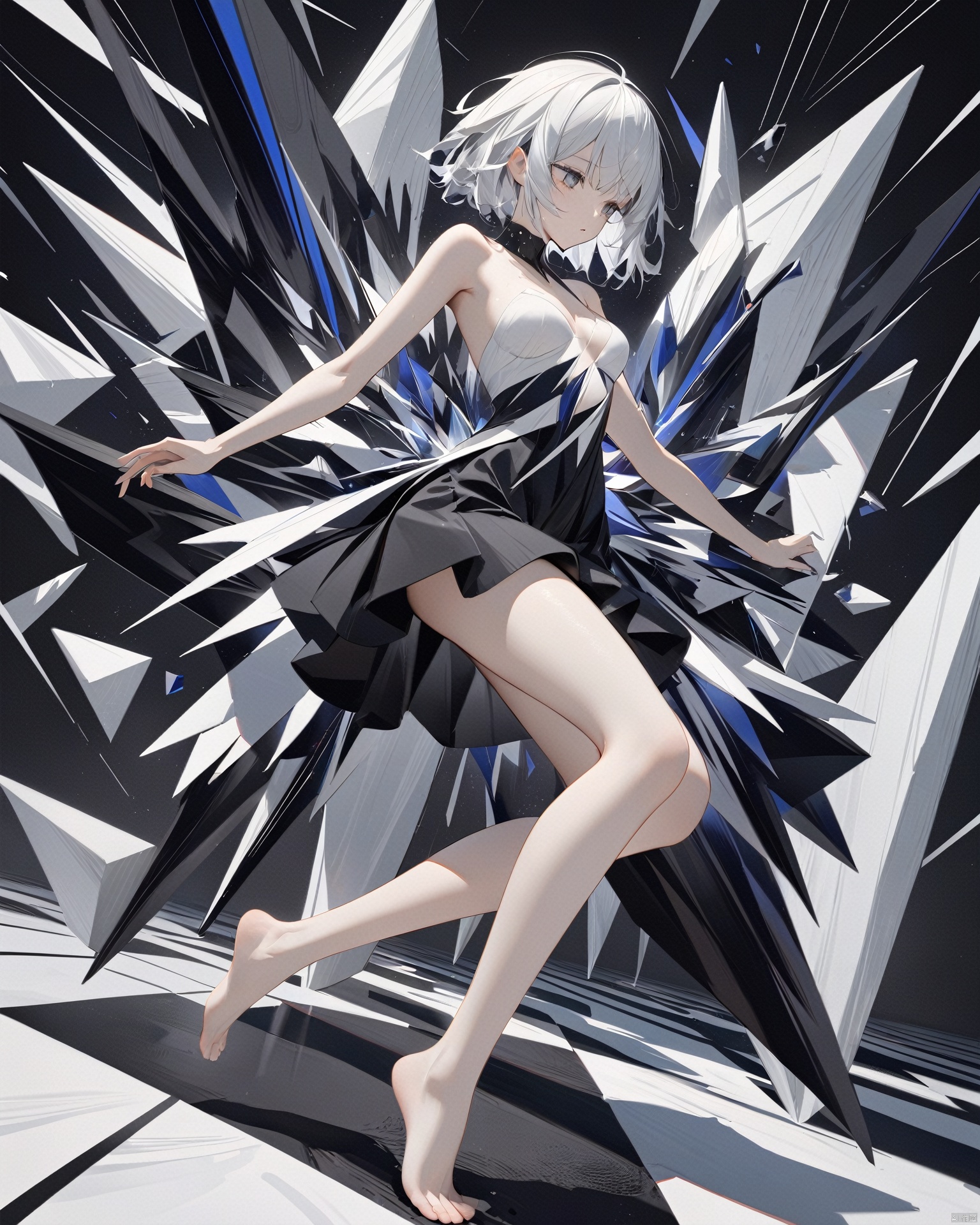 P14n03l3g4nt3b0n3,  porcelain-skinned woman surrounded by ebony and ivory flegment,  abstract modern art on Tensor.Art