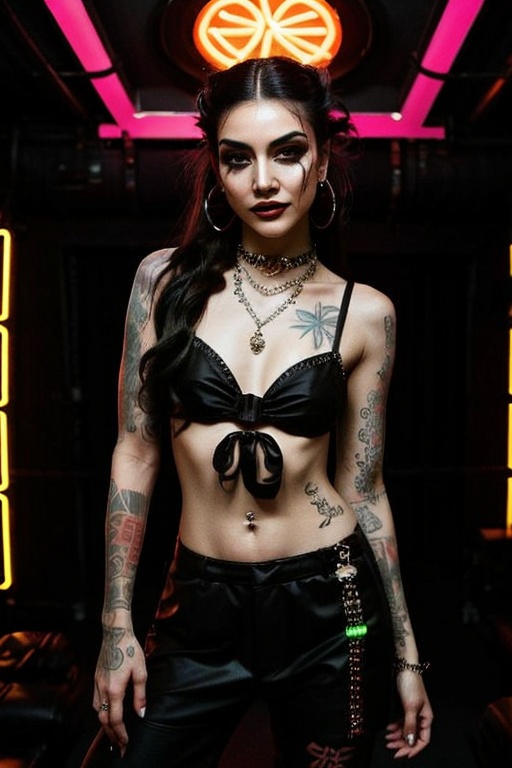 Raver girl with a macabre twist. Imagine her as a vibrant mix of darkness and neon,  a living contradiction that fascinate...