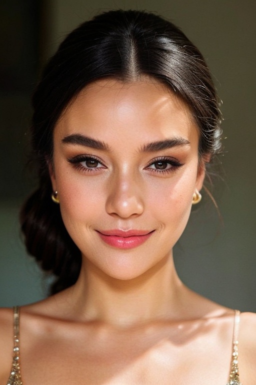 An image of a smiling woman offering a sophisticated over-the-shoulder look towards the viewer. Her body is turned to the...