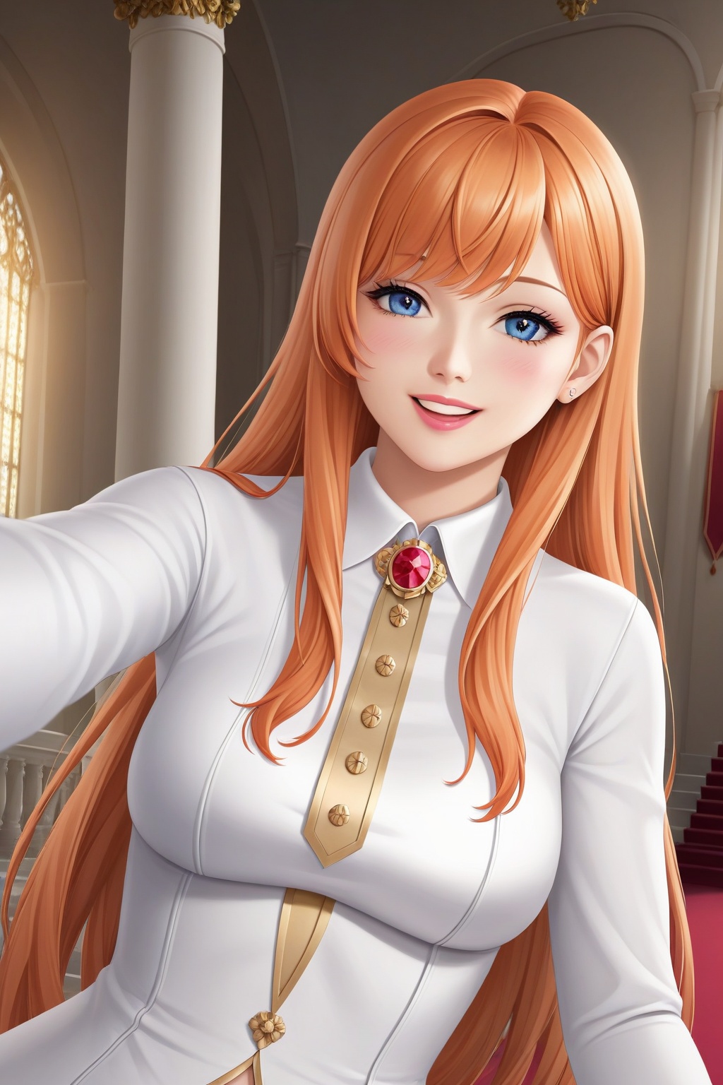 Pretty and charming girl. She wears a very elegant noblewoman oufit. She is a very cute girl. Hyperdetailing masterpiece,...