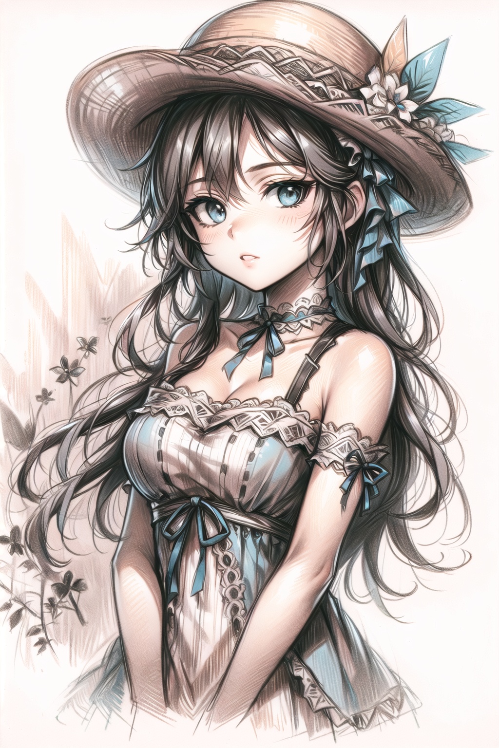 girl,  mexican hat,  blue by Oni Toki on Tensor.Art