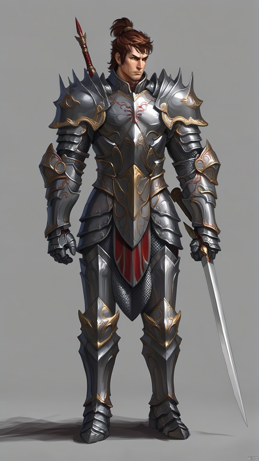 A professional warrior, he wore heavy battle armor and short, bushy hair. The armor was well-cast, dark gray and covered in fine lines and ornaments that spoke to his combat experience and status. His hair was neatly trimmed and slightly short, showing his decisiveness and determination. He looked strong and powerful, exuding a sense of bravery and determination