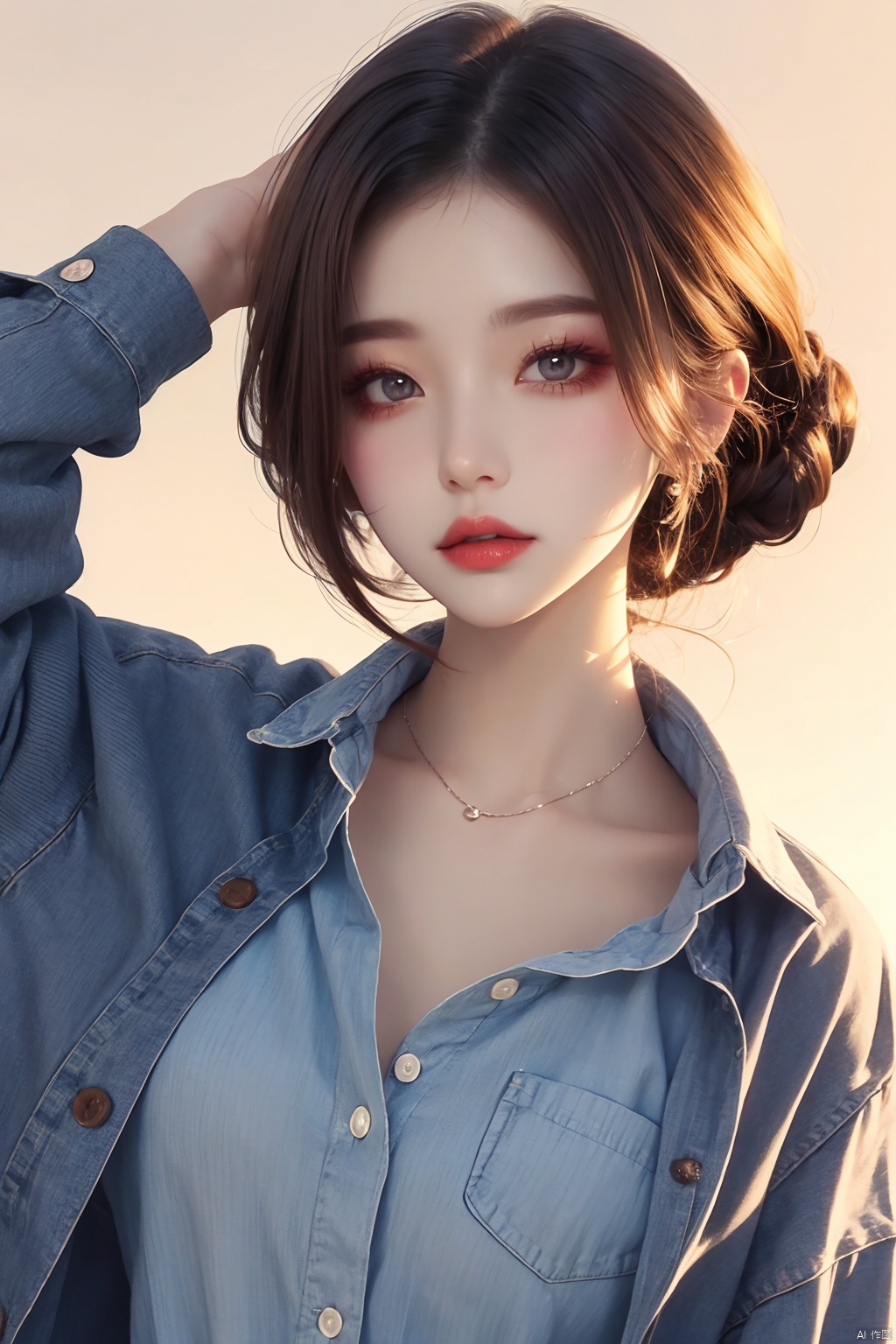  1girl,collared shirt,eye-shadow