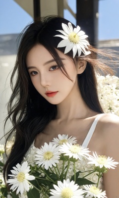  8K,raw, white flower, sunlight, hubg_beauty_girl