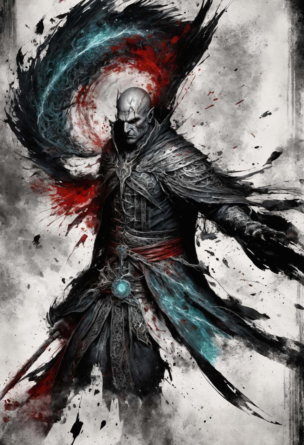 DonMB14ckB377yXL (masterpiece,  best quality),  male mage Mesmerizing with incantation shaped like Lattice of banded blood...