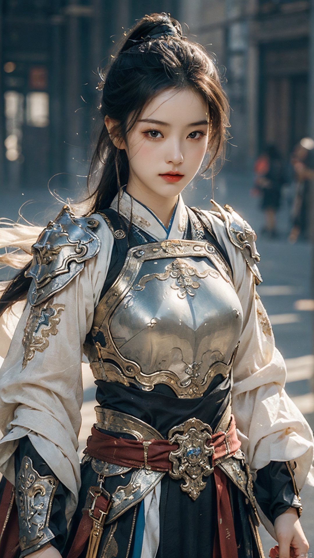  masterpiece,best quality,1girl, beautiful chinese girl, (beautiful detailed armor), (beautiful detailed hanfu), black eyes,see-through,
Game art,The best picture quality,Highest resolution,8K,(Head close-up),(Rule of thirds),(Female Warrior),
An eye rich in detail,(knightess),Elegant and noble,indifferent,brave,bandeau top,pauldron,gardebras,
(Ancient runes of light,Combat accessories with rich details,Metallic luster)
(super fucking cool:1.2)