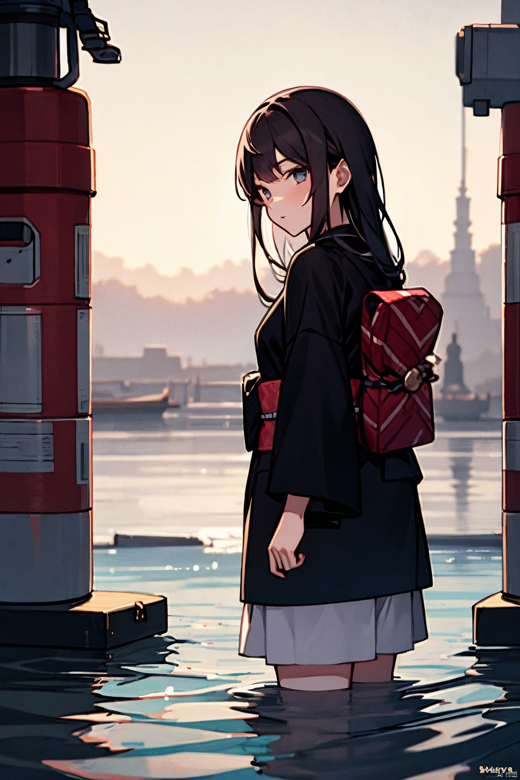 best quality,8k,1girl,solo,kimono,water,